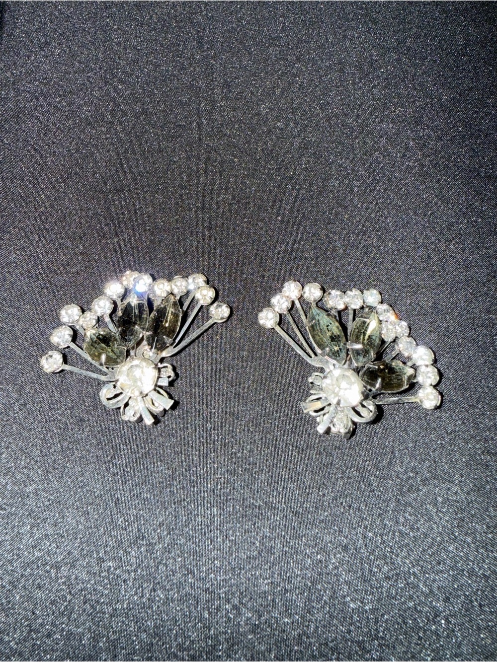 Source Unknown Clear Crystal Fan Clip-On Earrings - Silver Tone